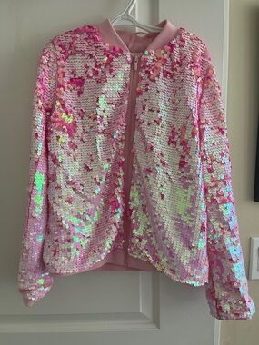 H&M Pink Iridescent Sequin Bomber Jacket